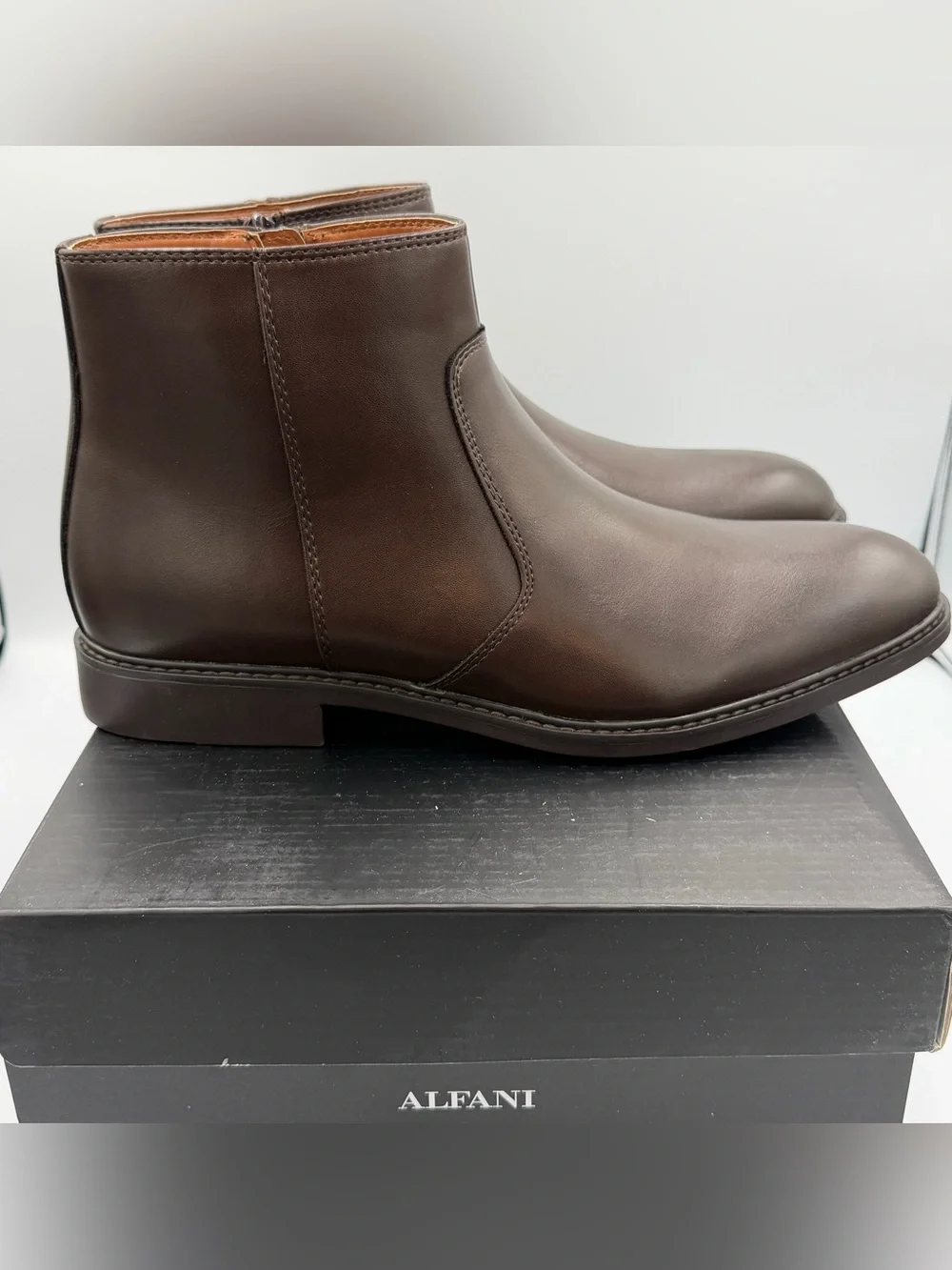Alfani Men's Brown Leather Chukka Zip Boots-NIB